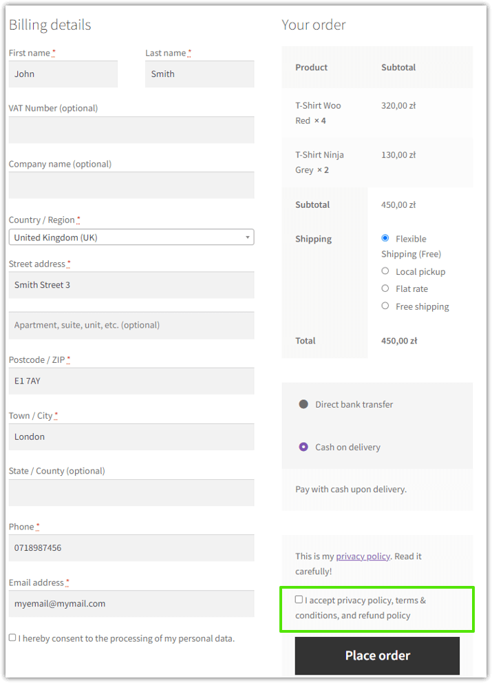 I accept the privacy policy checkbox example in the custom section (PRO)