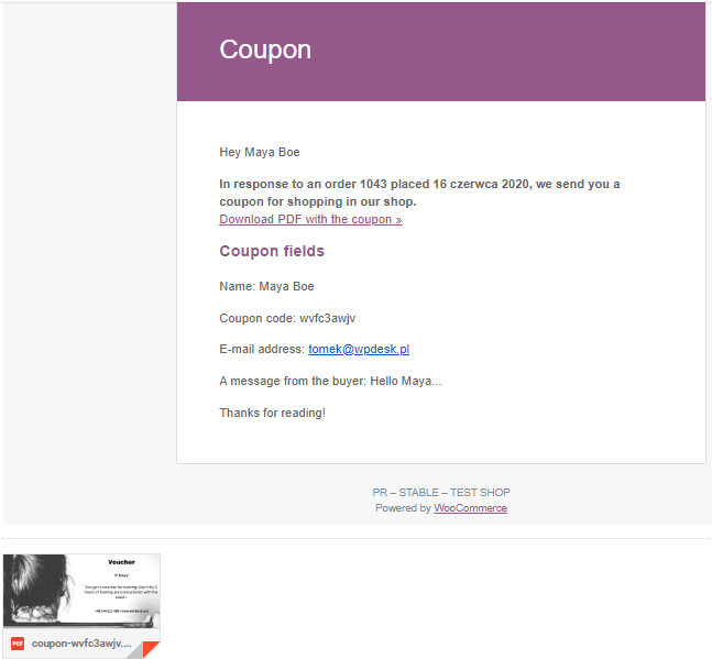 The gift card email.