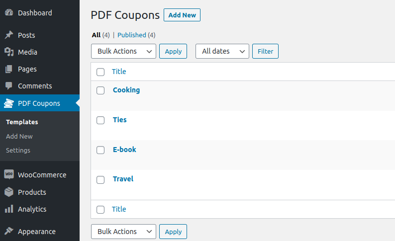 You can easily manage coupon/ voucher templates.