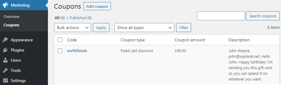 The Flexible PDF Coupons - Gift Cards &amp; Vouchers for WooCommerce plugin uses the built-in discount coupons in WooCommerce.