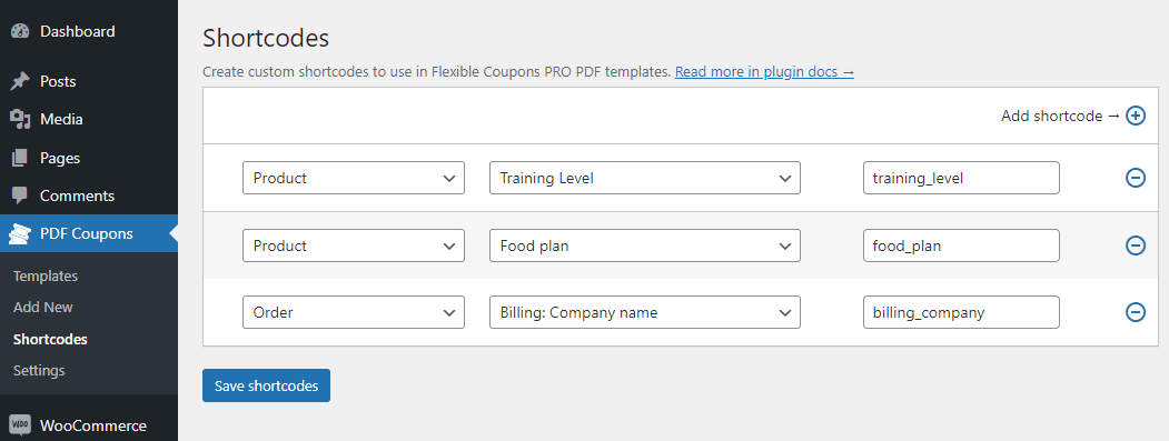 Custom shortcodes will help you personalize the PDF template (PRO add-on).