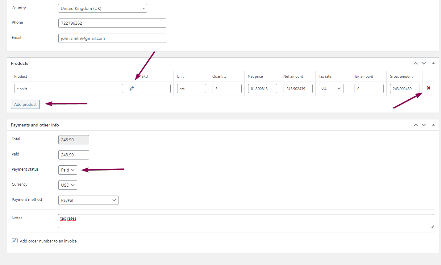 Add invoice items with or without tax.