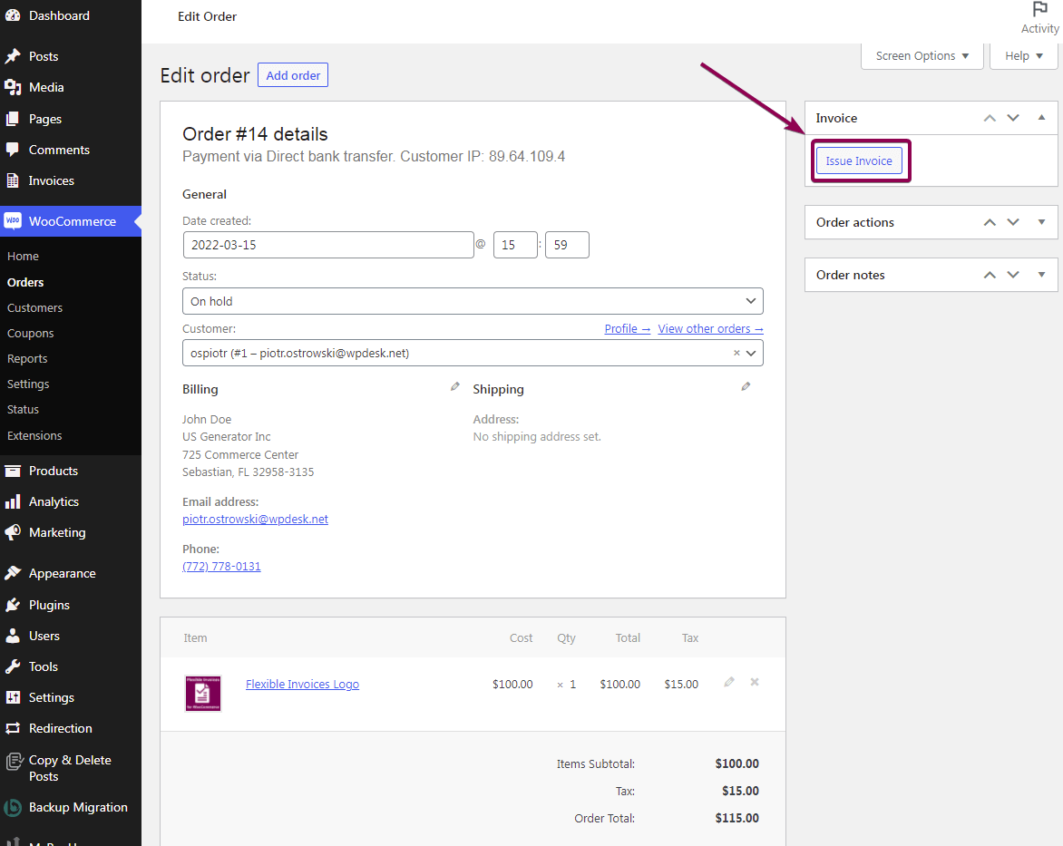 Generate a WordPress and WooCommerce invoice (or receipt) for free!