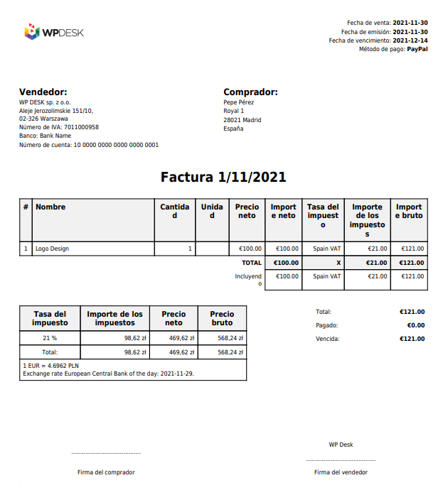 Translate your PDF invoices (WPML support and translation ready).