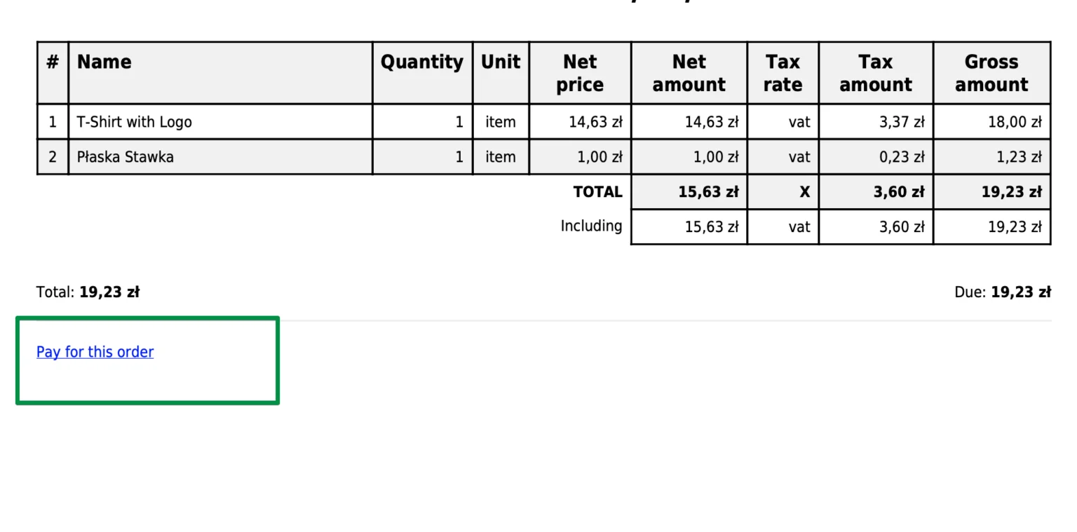 Send the WooCommerce invoice with a payment link (PRO).