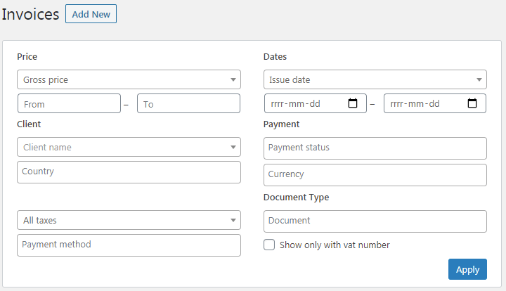 Best filters for the invoice plugin to find your WooCommerce invoices (PRO).