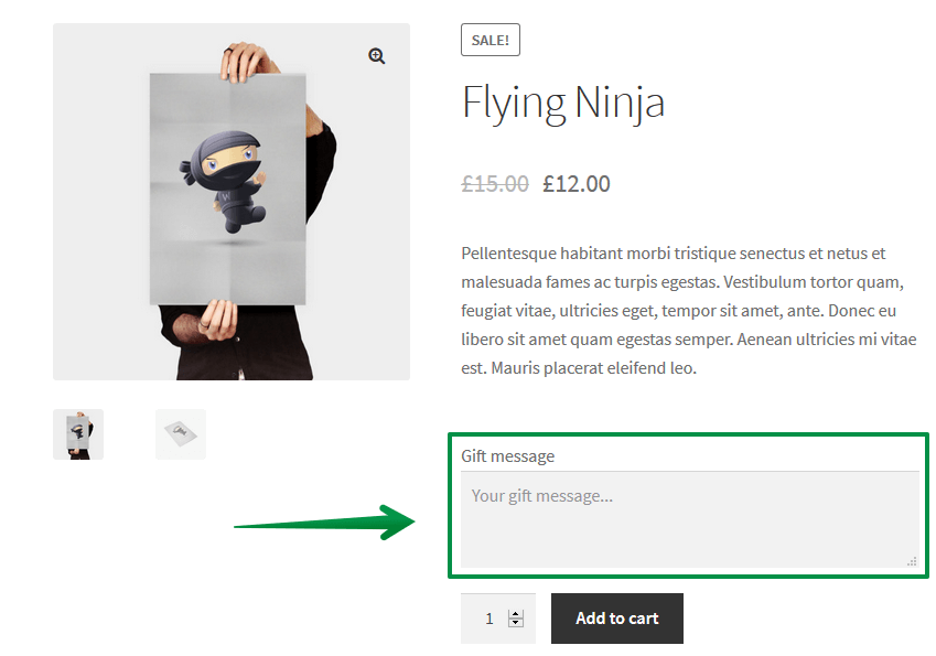 Textarea input for WooCommerce products - gift message