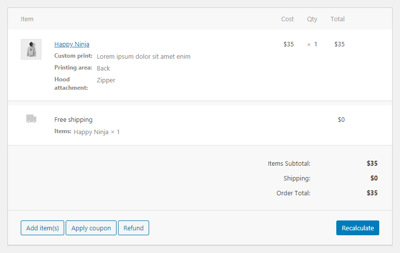 Display custom product fields value in the WooCommerce order view