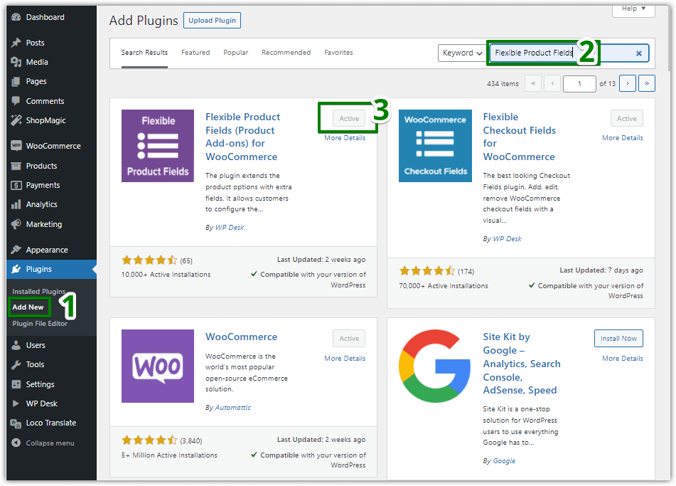 Install the free product configurator for WooCommerce