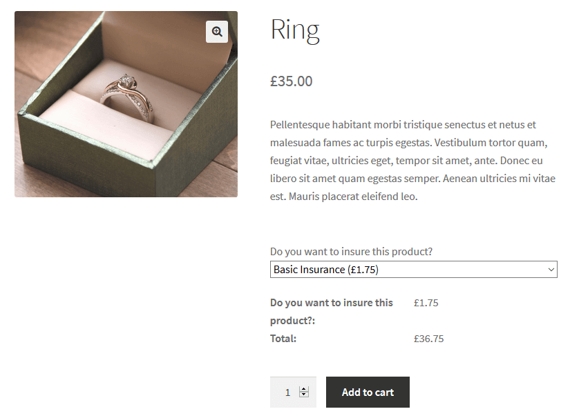 Extra custom product options for WooCommerce - insurance with additional fee (PRO)