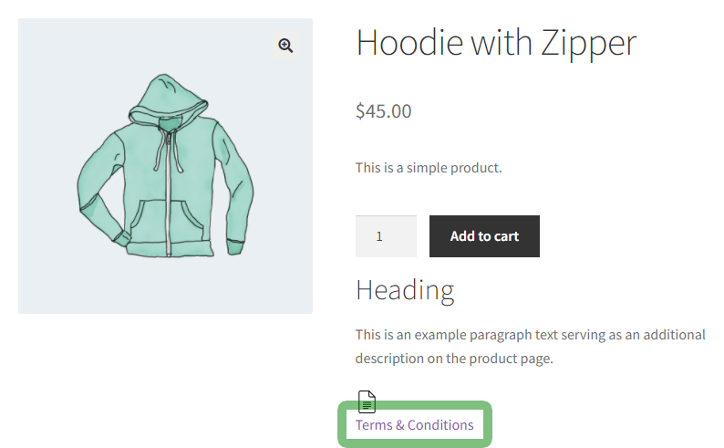WooCommerce terms and conditions per product