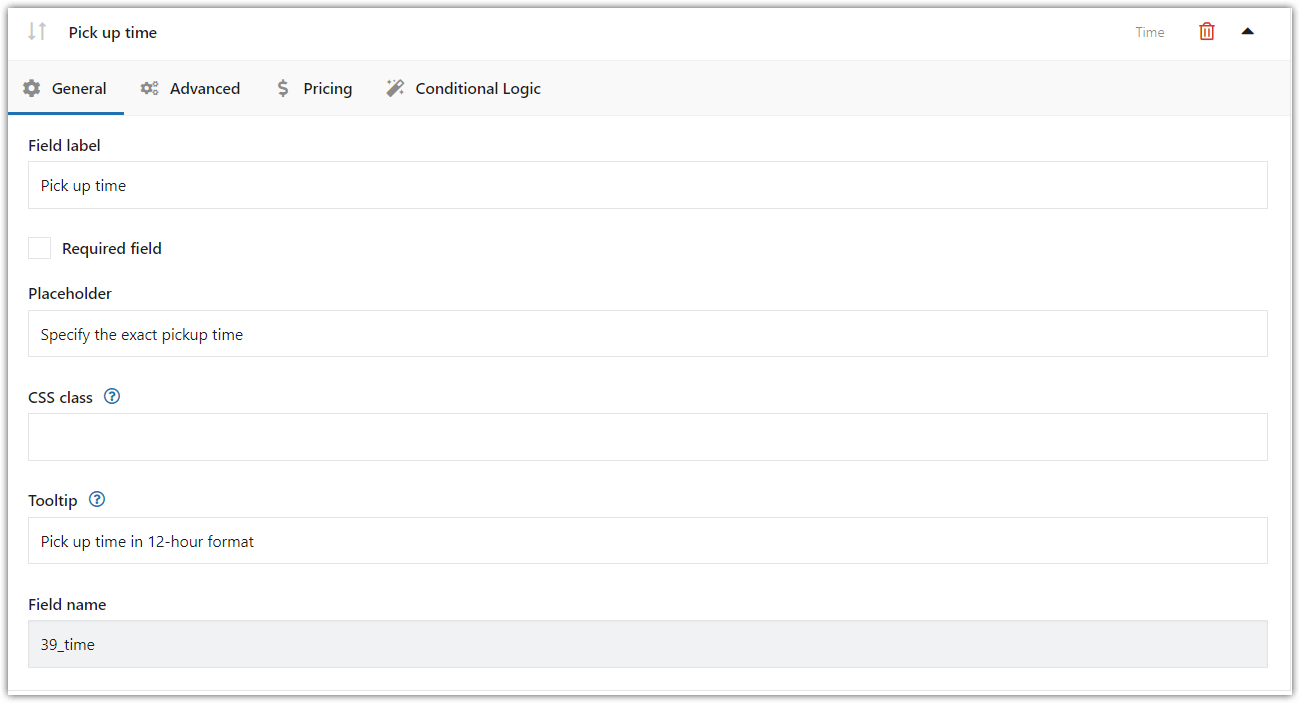 Time picker for WooCommerce products - field settings