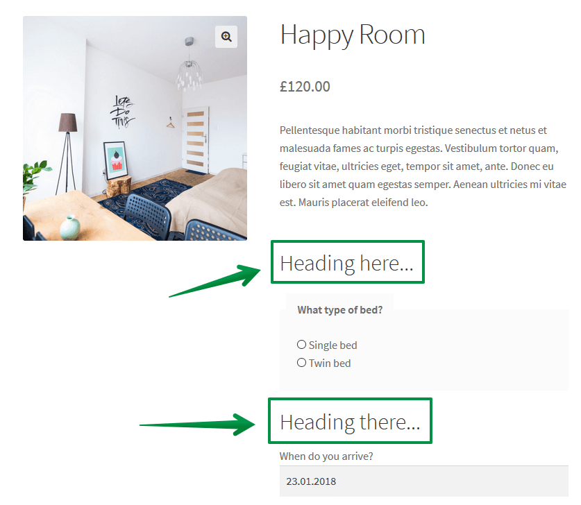 Add additional heading per WooCommerce products - customize the product page layout