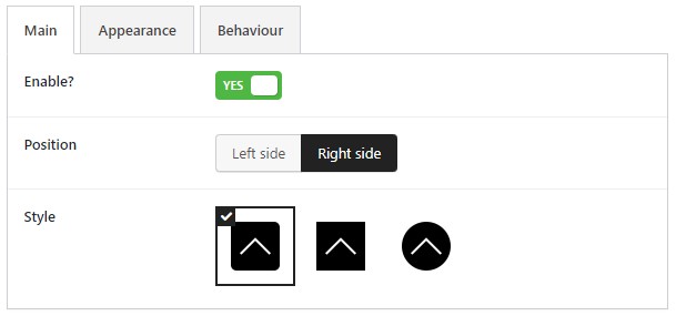 Main options for the button