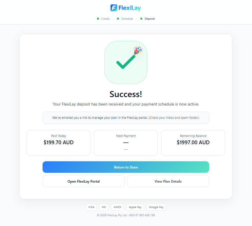 Customer Payment Success Page