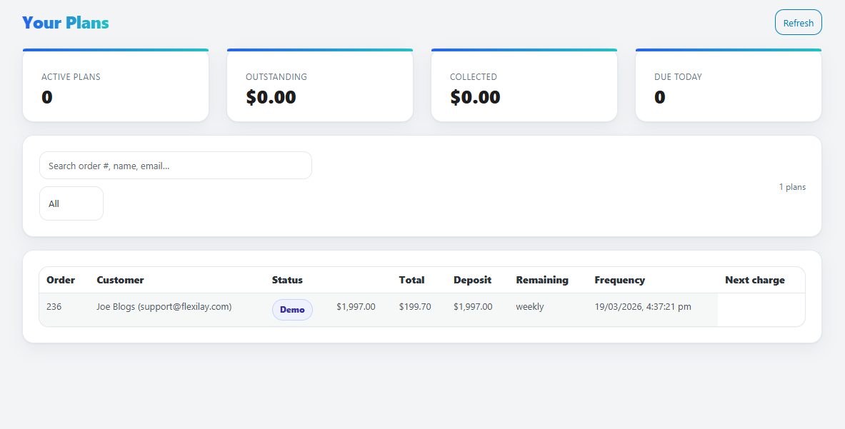 FlexiLay Merchant Admin Plan View