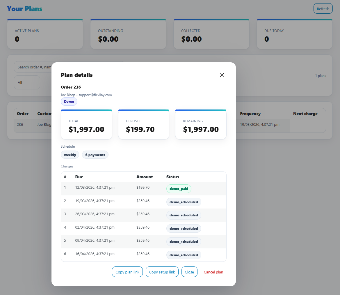 Customer Plan Details in Admin View