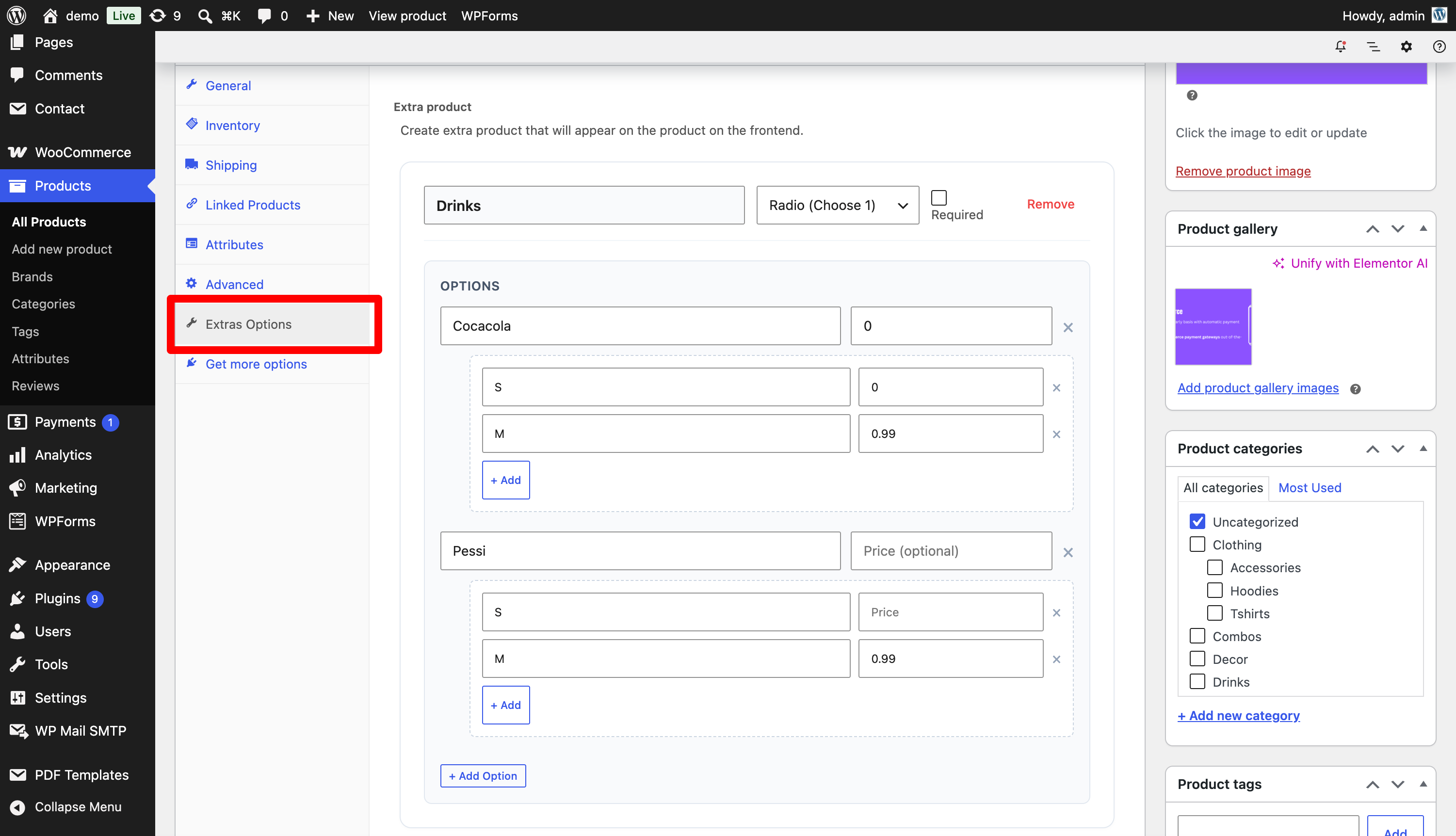 Backend UI: Easily build your custom product add-ons in the WooCommerce Product Data tab.