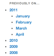 An example archive list with one year expanded.