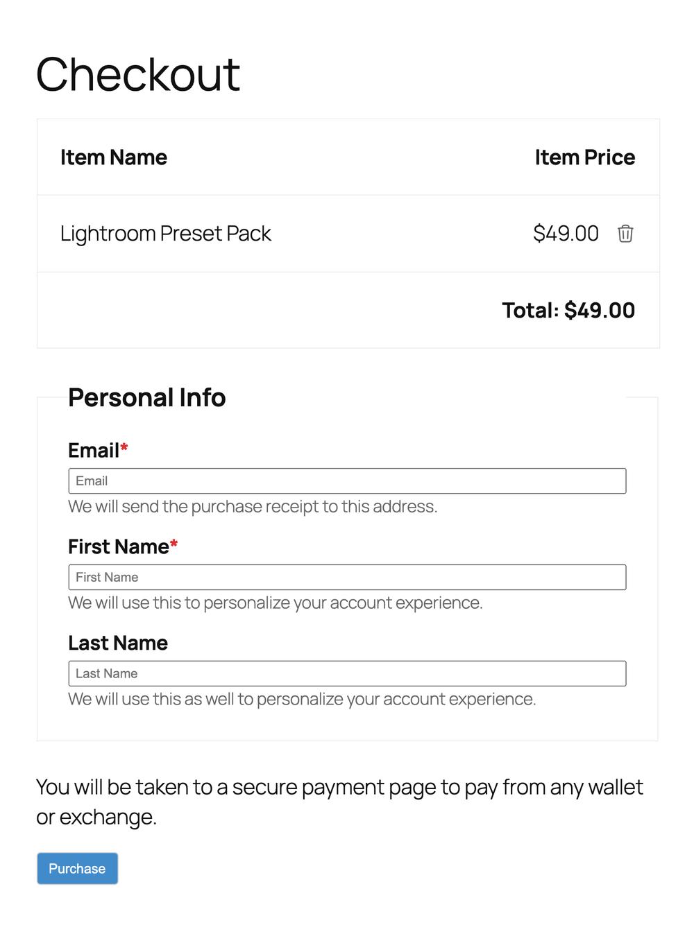 Easy Digital Downloads checkout with the crypto payment method.