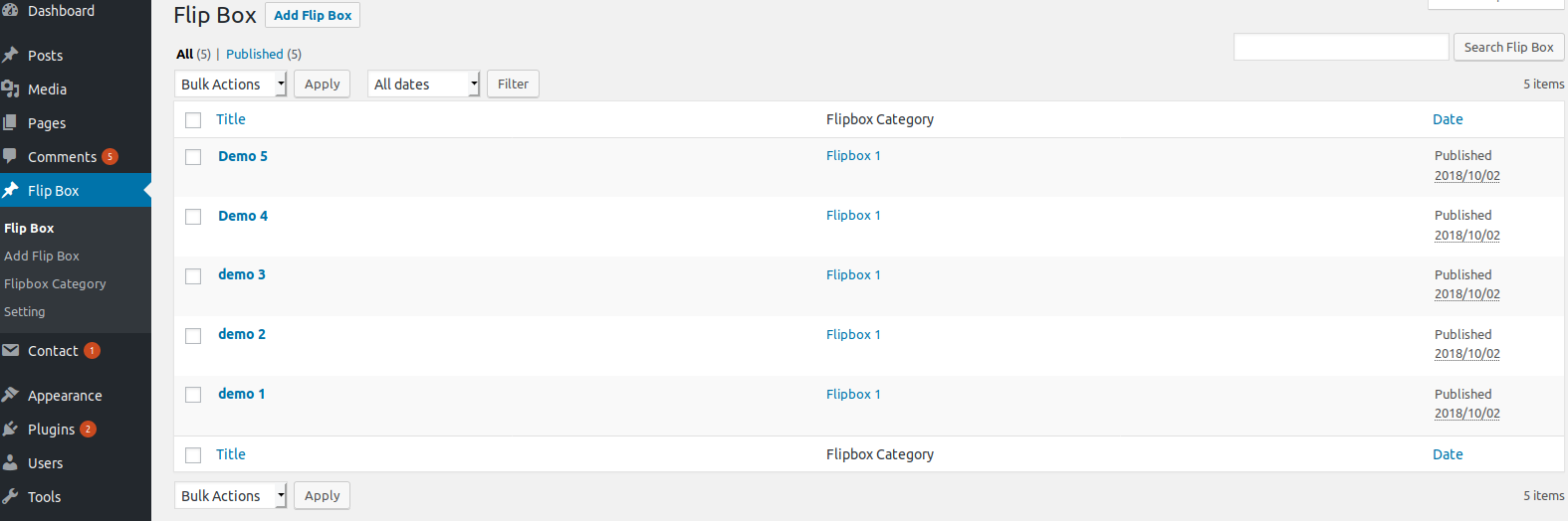 All Flipbox listing.