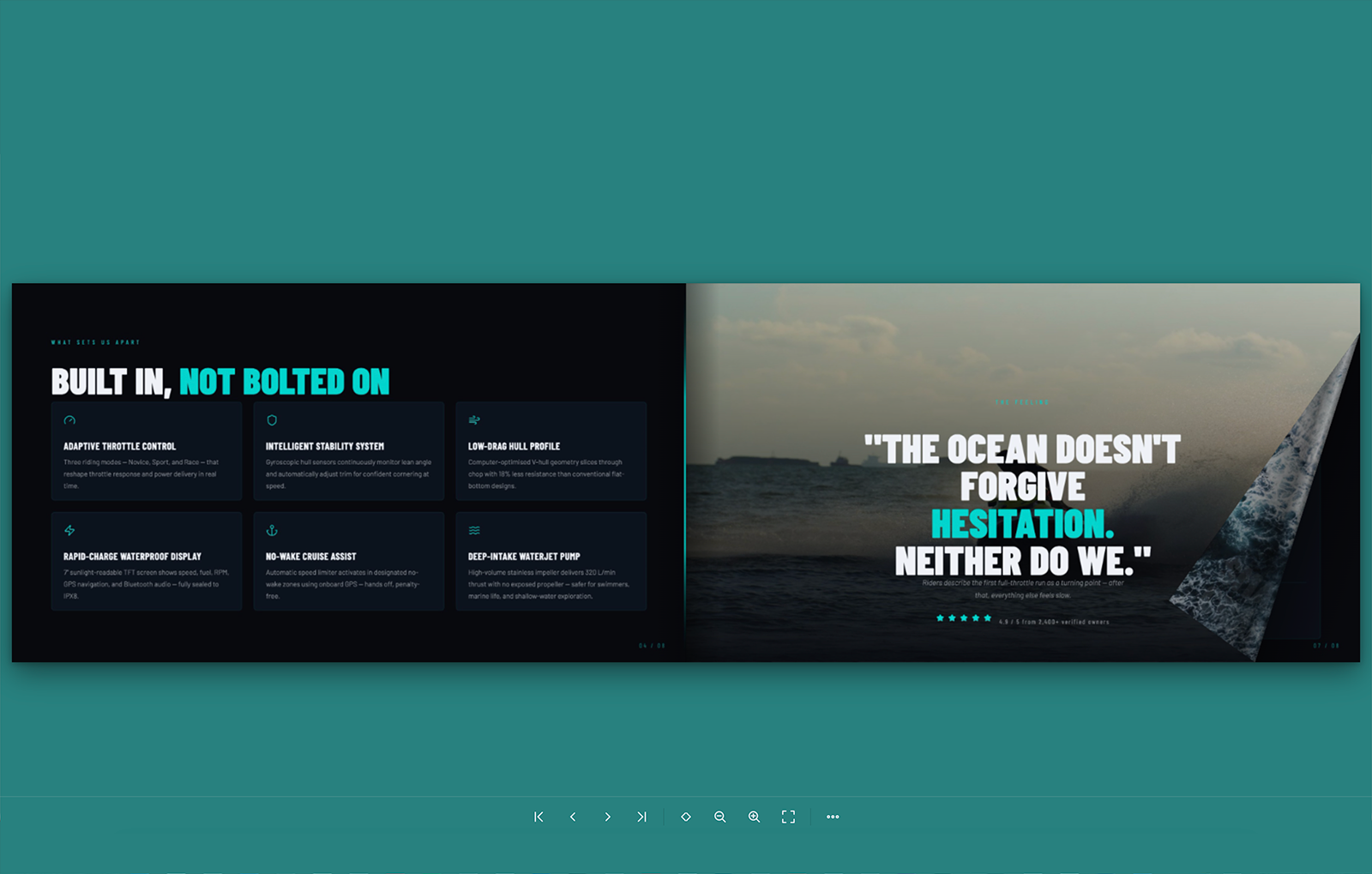 Any page size or aspect ratio - here a wide landscape brochure shown edge to edge.