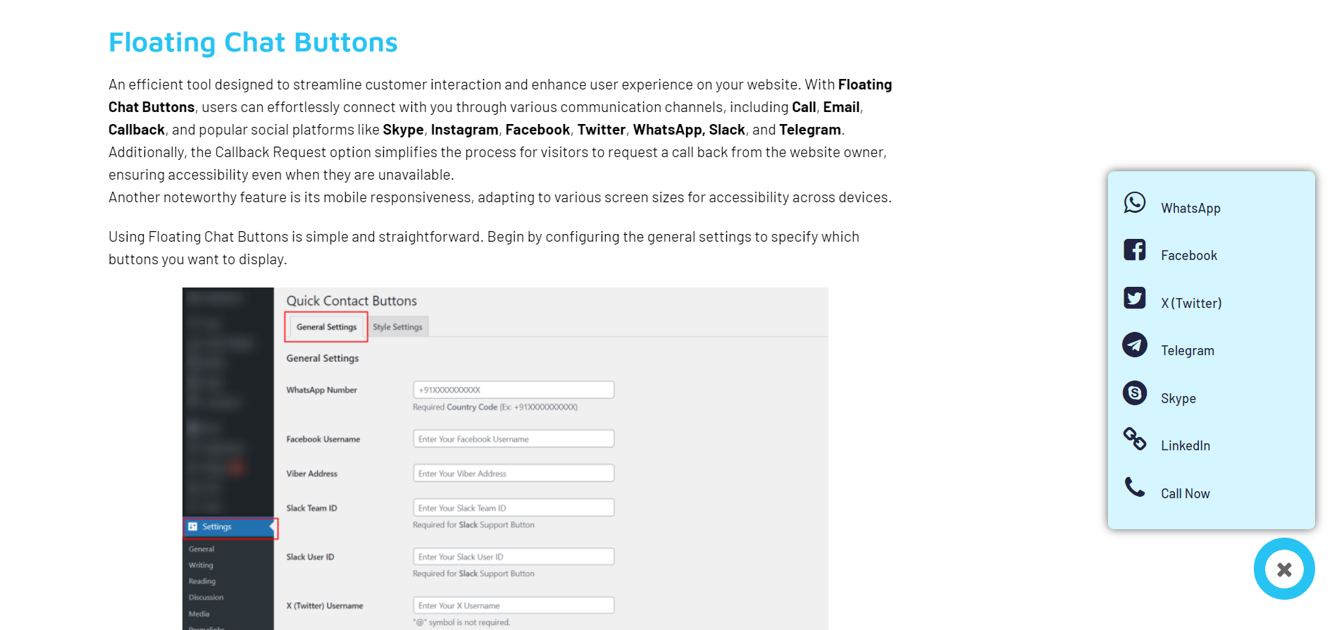 Floating Chat Buttons frontend view