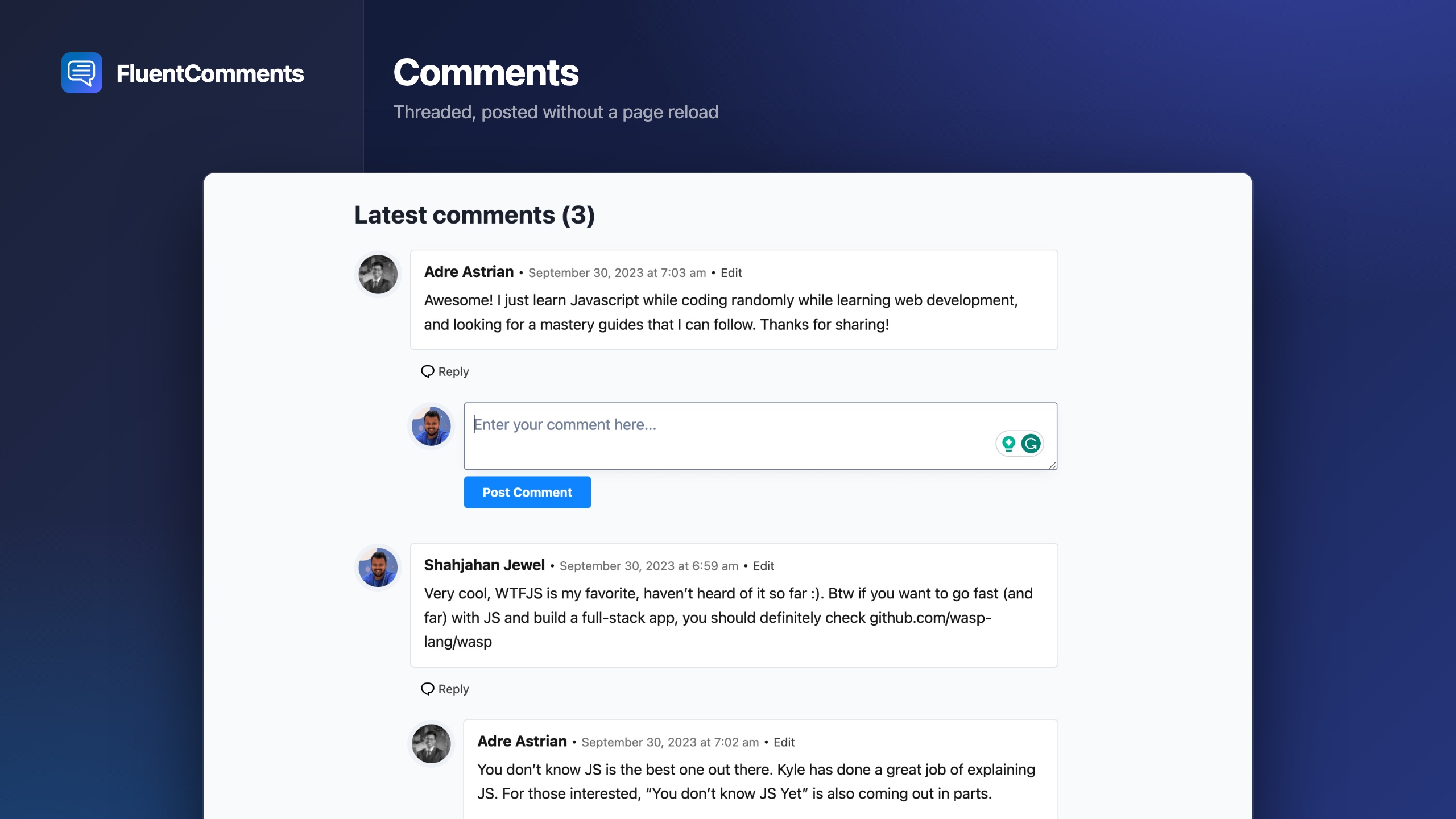 FluentComments – AJAX Comments, Anti-Spam & Comment Email Notifications running inside a SandyWP sandbox