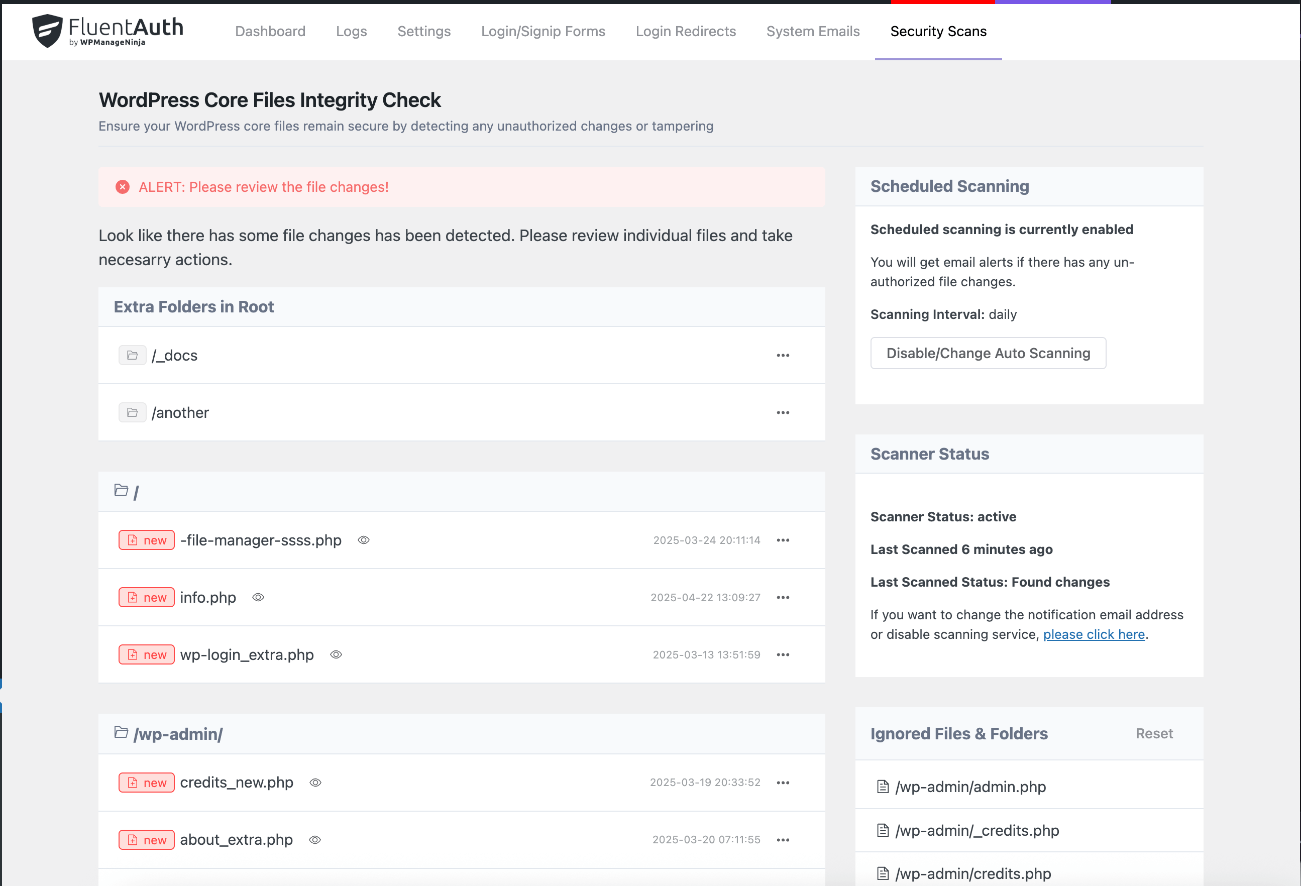 WordPress Core Files Integrity Check