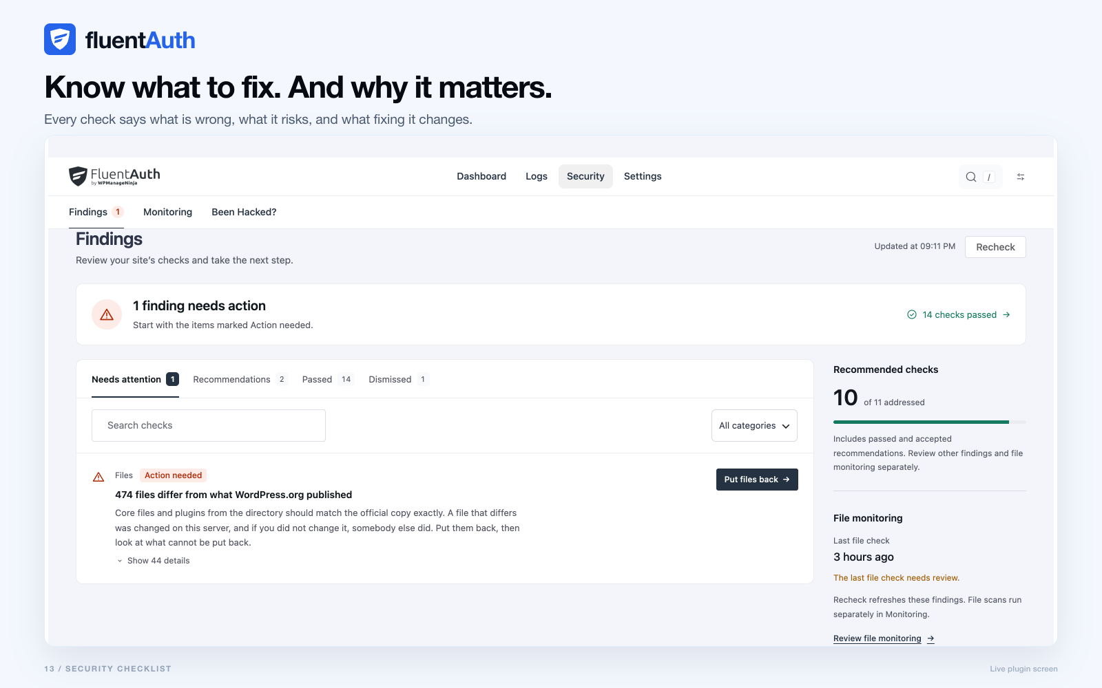 Security Checklist With One-Click Fixes