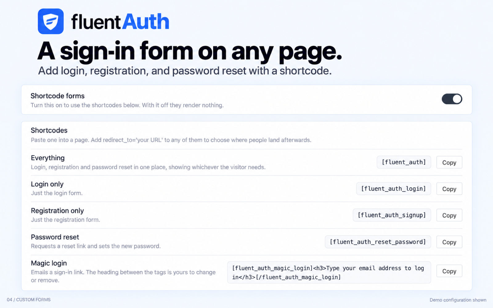 Custom Login/Signup Shortcodes