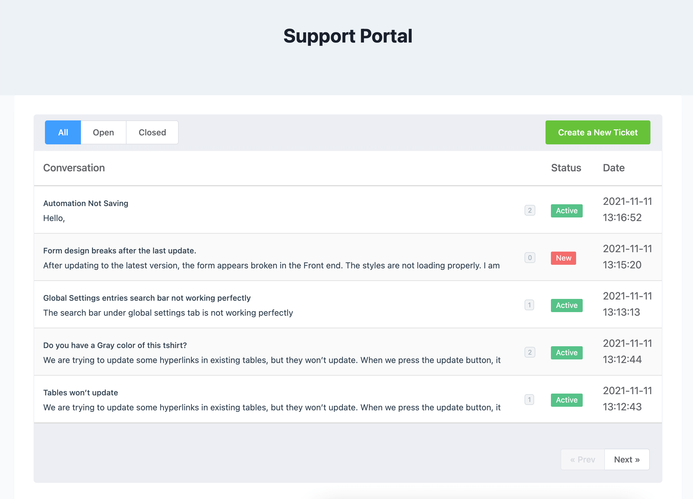 Customer Portal - Dashboard