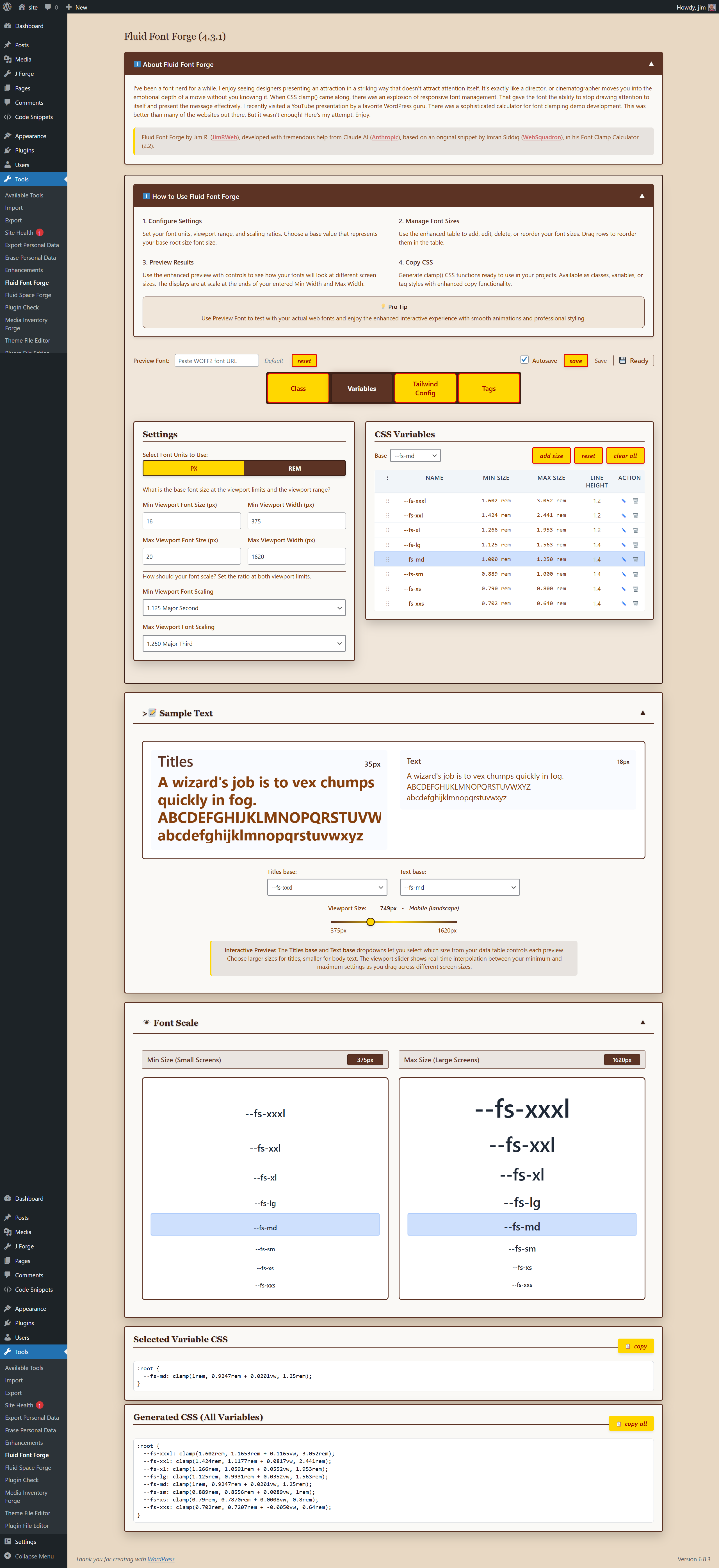 Complete Interface Overview - Manage all your fluid typography from one intuitive dashboard