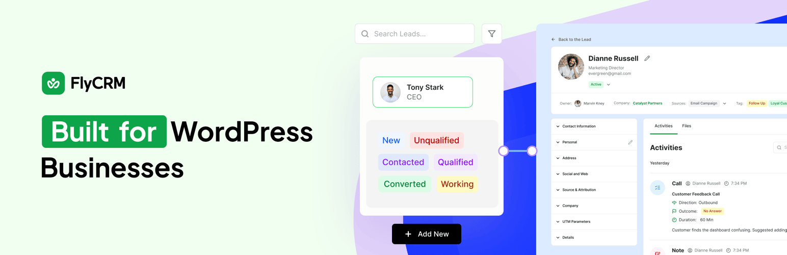 FlyCRM – Self Hosted CRM for WordPress with a Sales Pipeline and WooCommerce Sync