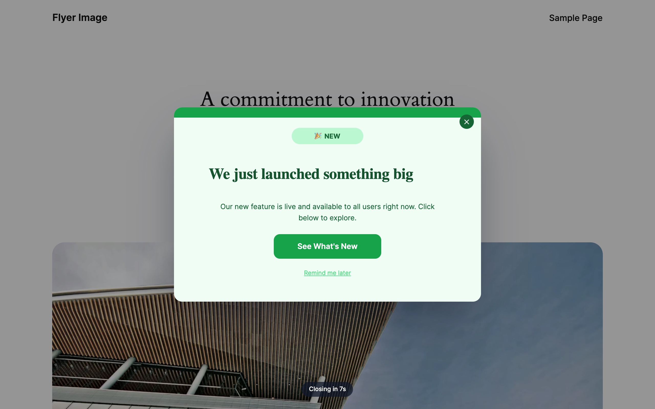 A popup on your WordPress site, with an auto-close countdown.