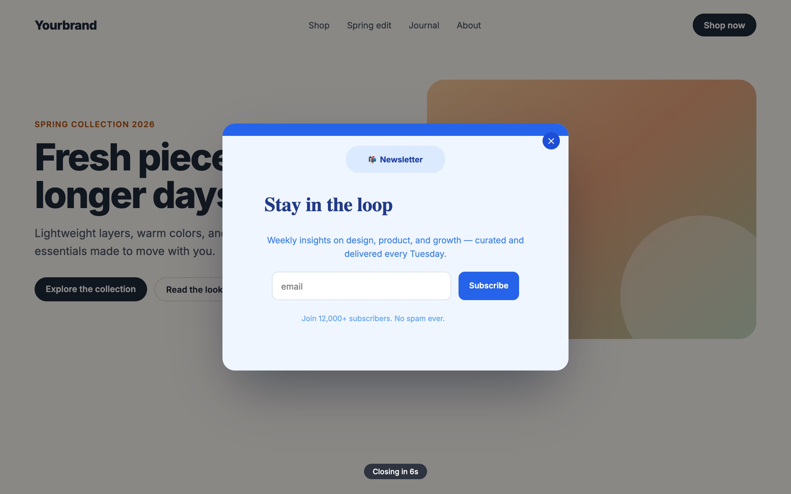 The same kind of campaign running on a non-WordPress landing page through the embed tag.