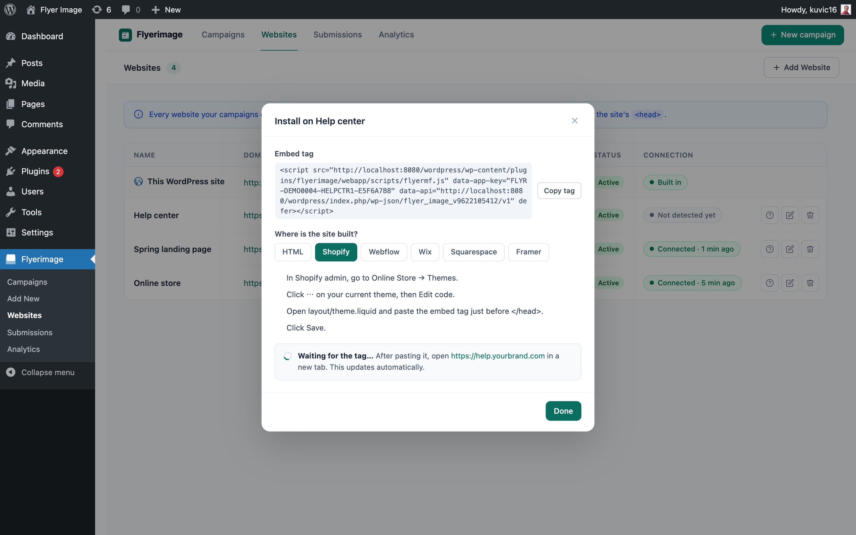 Install guide with step-by-step instructions for Shopify, Webflow, Wix, Squarespace, Framer, and HTML.
