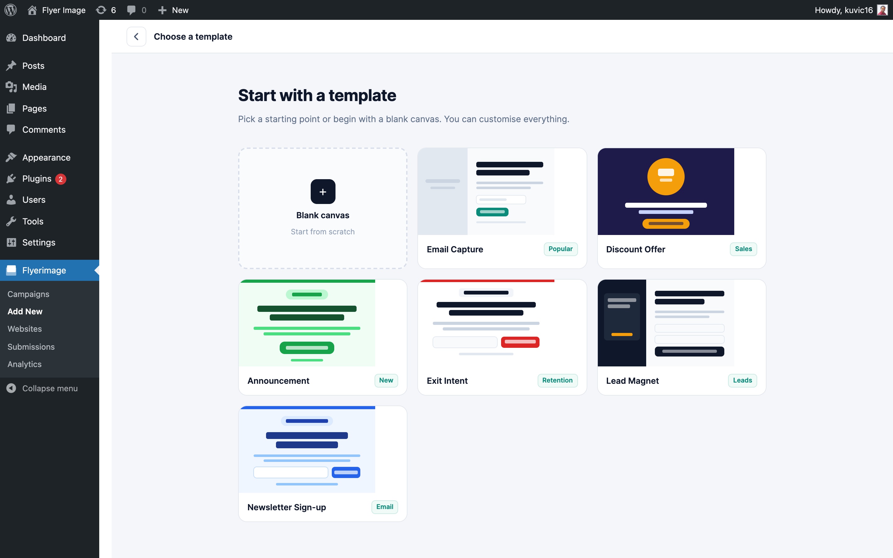 Start from a blank canvas or one of 6 templates.