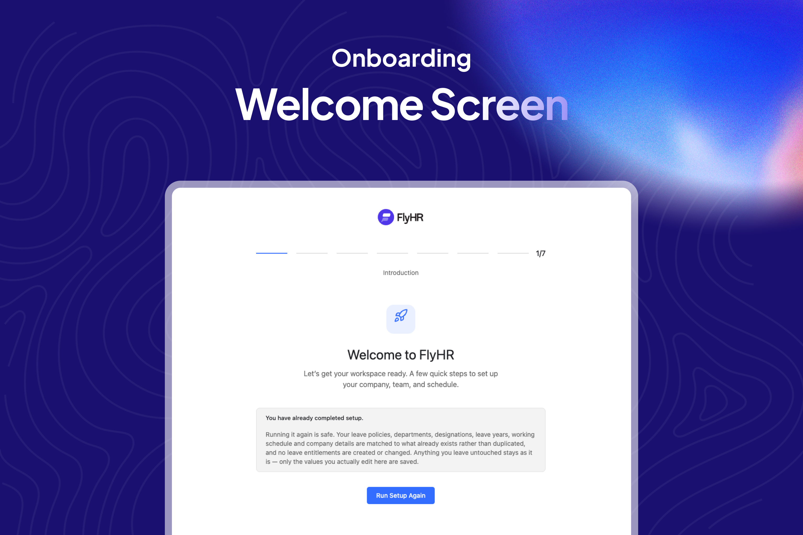 Onboarding wizard — welcome screen. A guided setup gets you running in a few steps.
