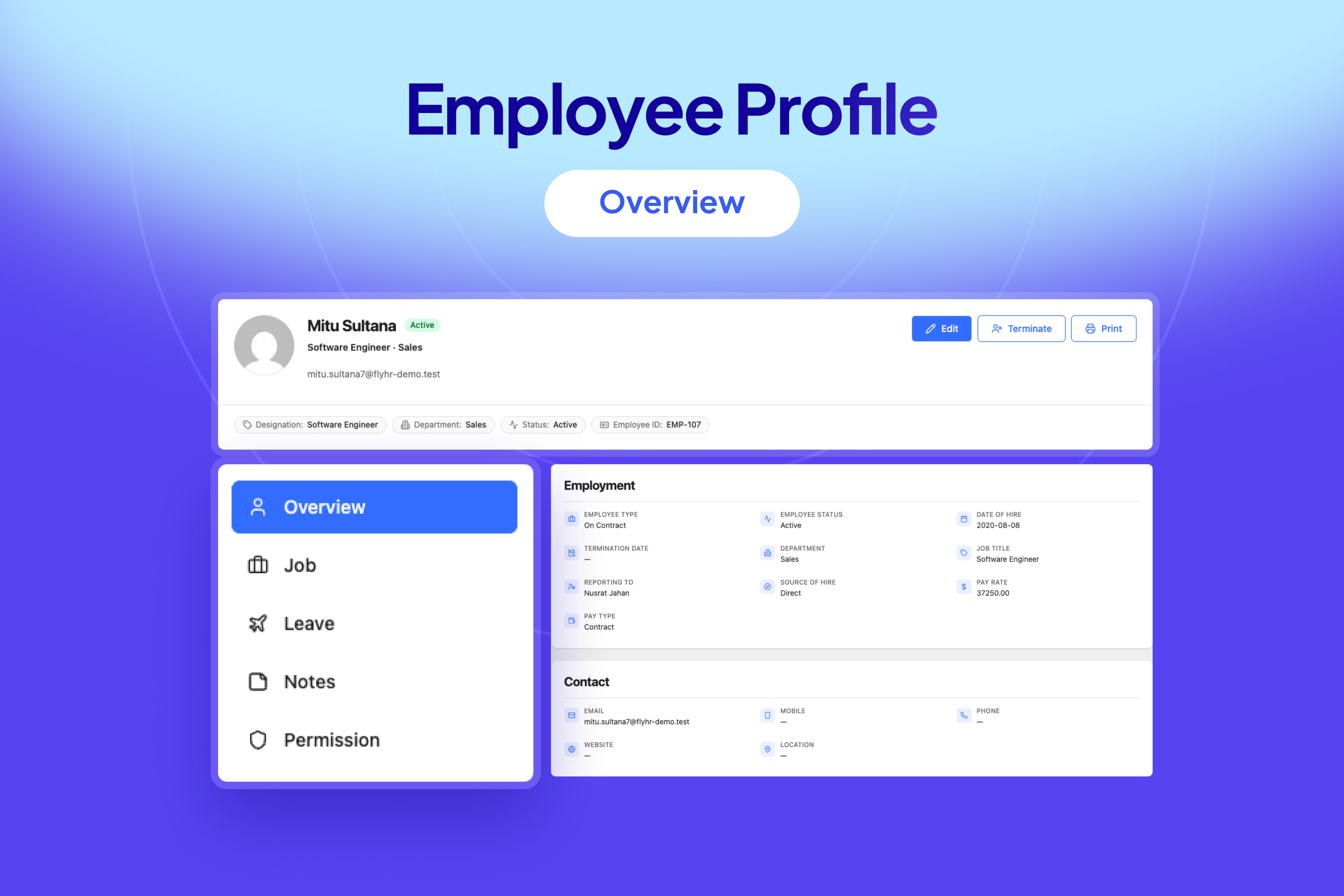 Employee profile — employment and contact overview.