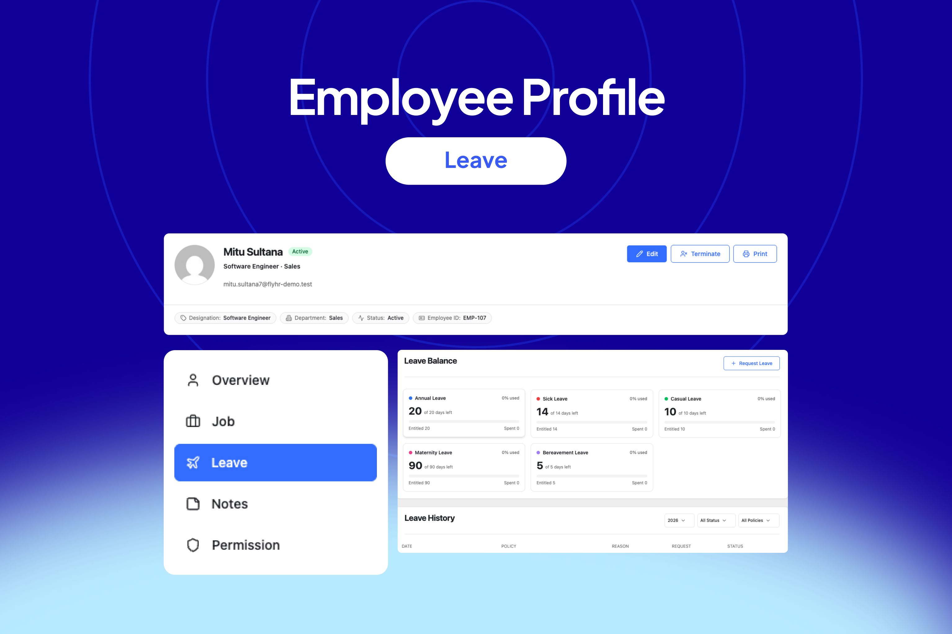 Employee profile — leave balances and history.