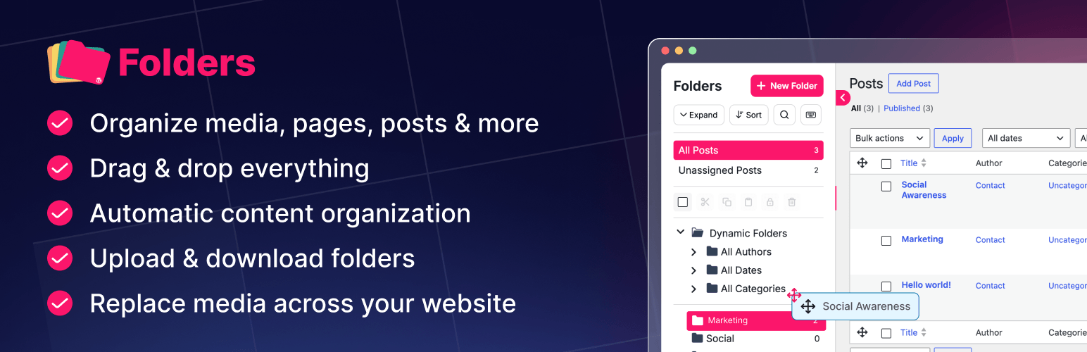 Folders – Unlimited Folders to Organize Media Library Folder, Pages, Posts, File Manager preview