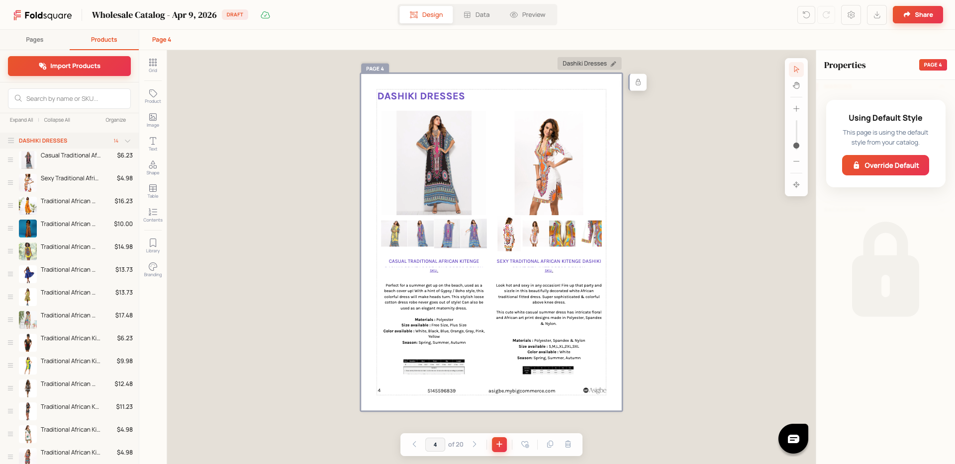 Customize individual product layouts, photos, and details to match your brand.