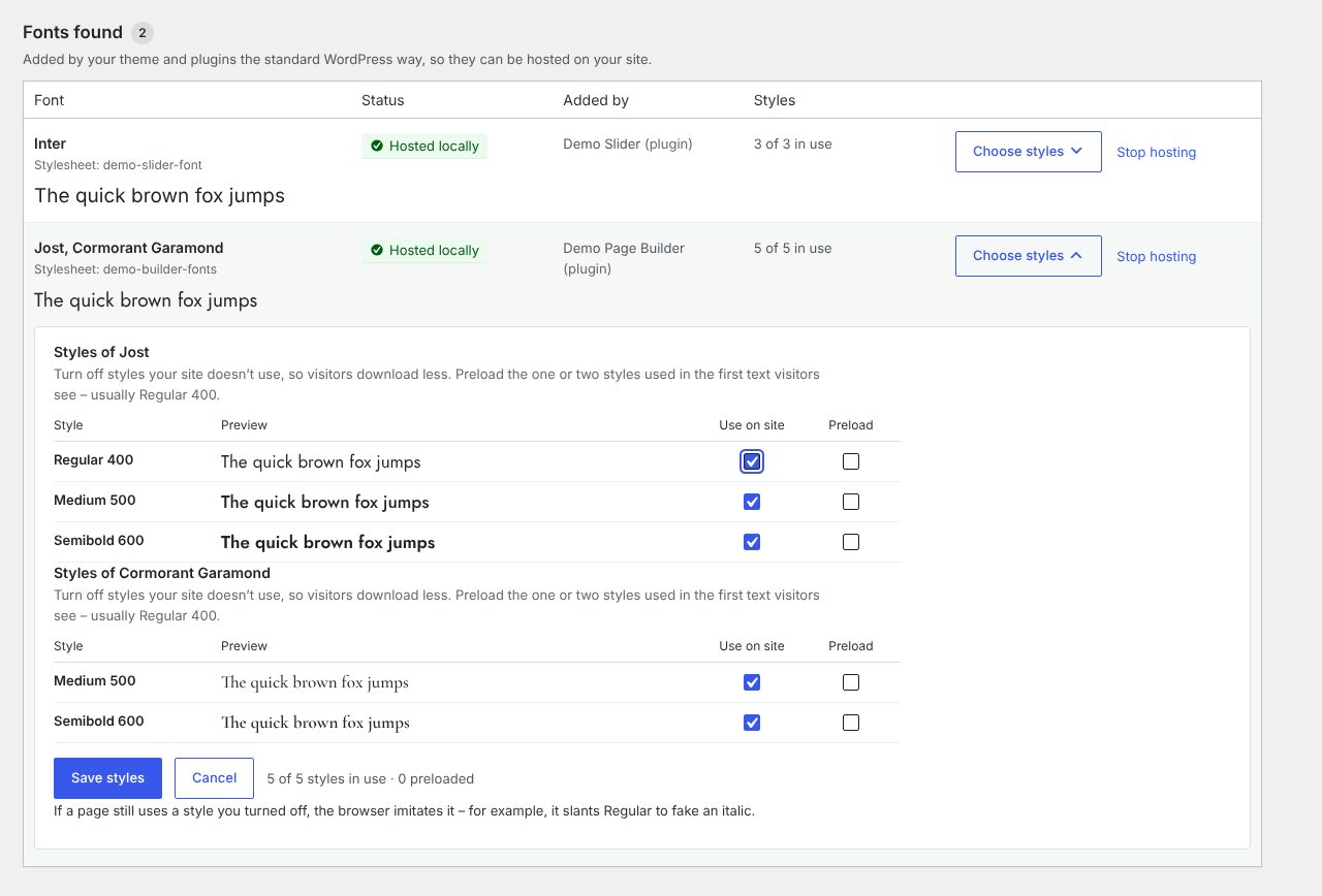Choose styles and preload.