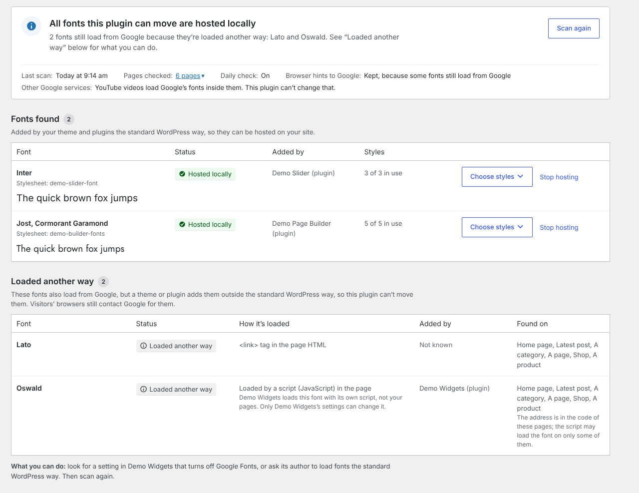 Fonts loaded another way, and Google services that bring their own fonts.