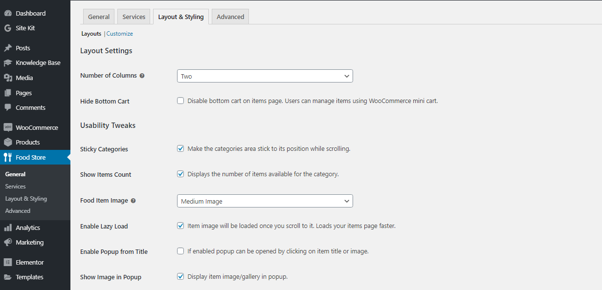 Admin Layout & Styling Settings