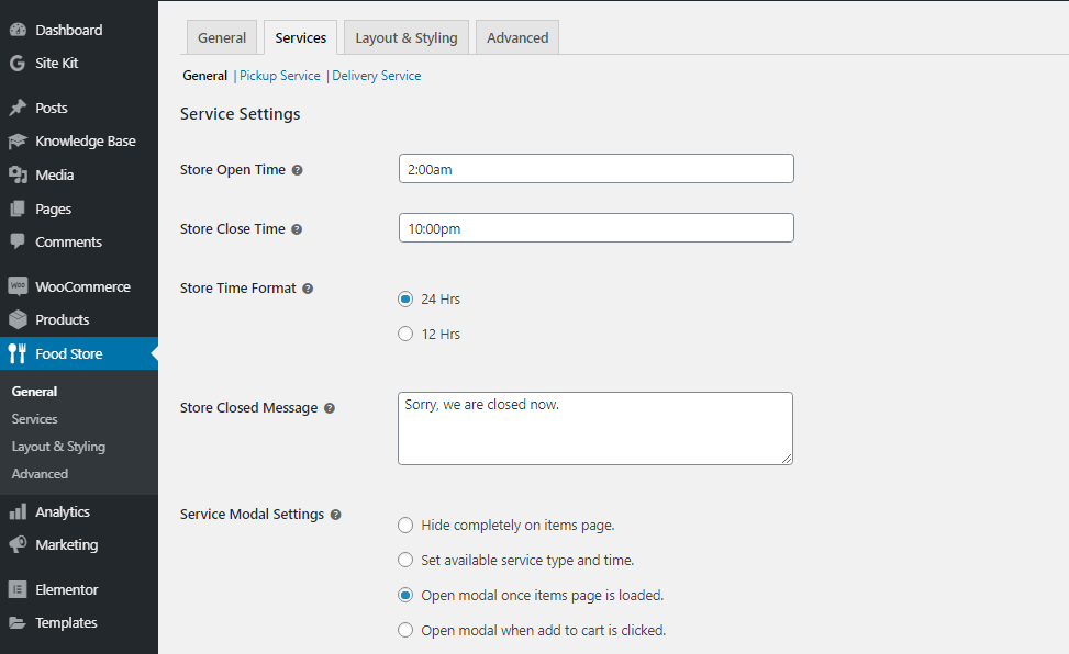 Admin Service Settings