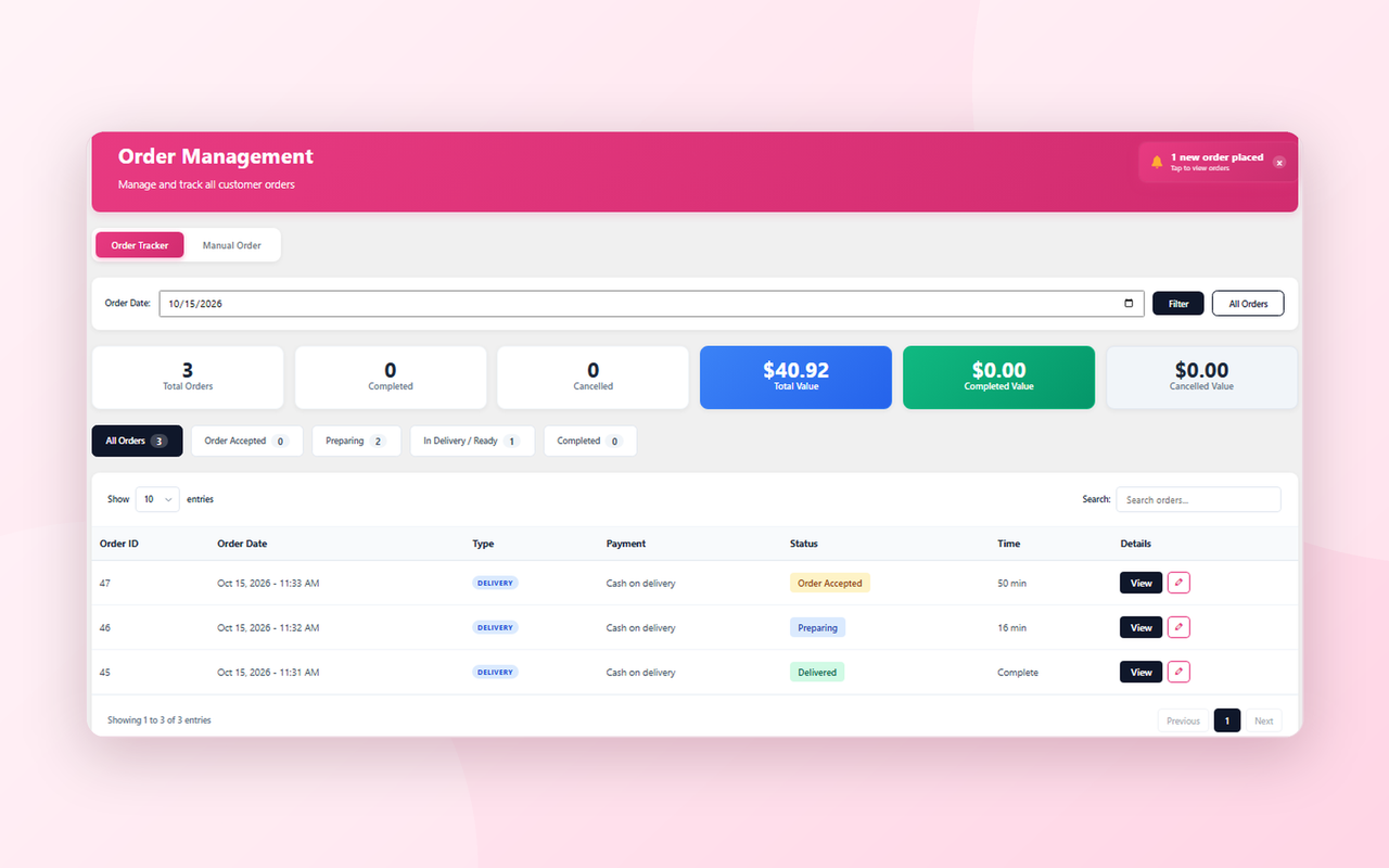Pro: Live order management dashboard.
