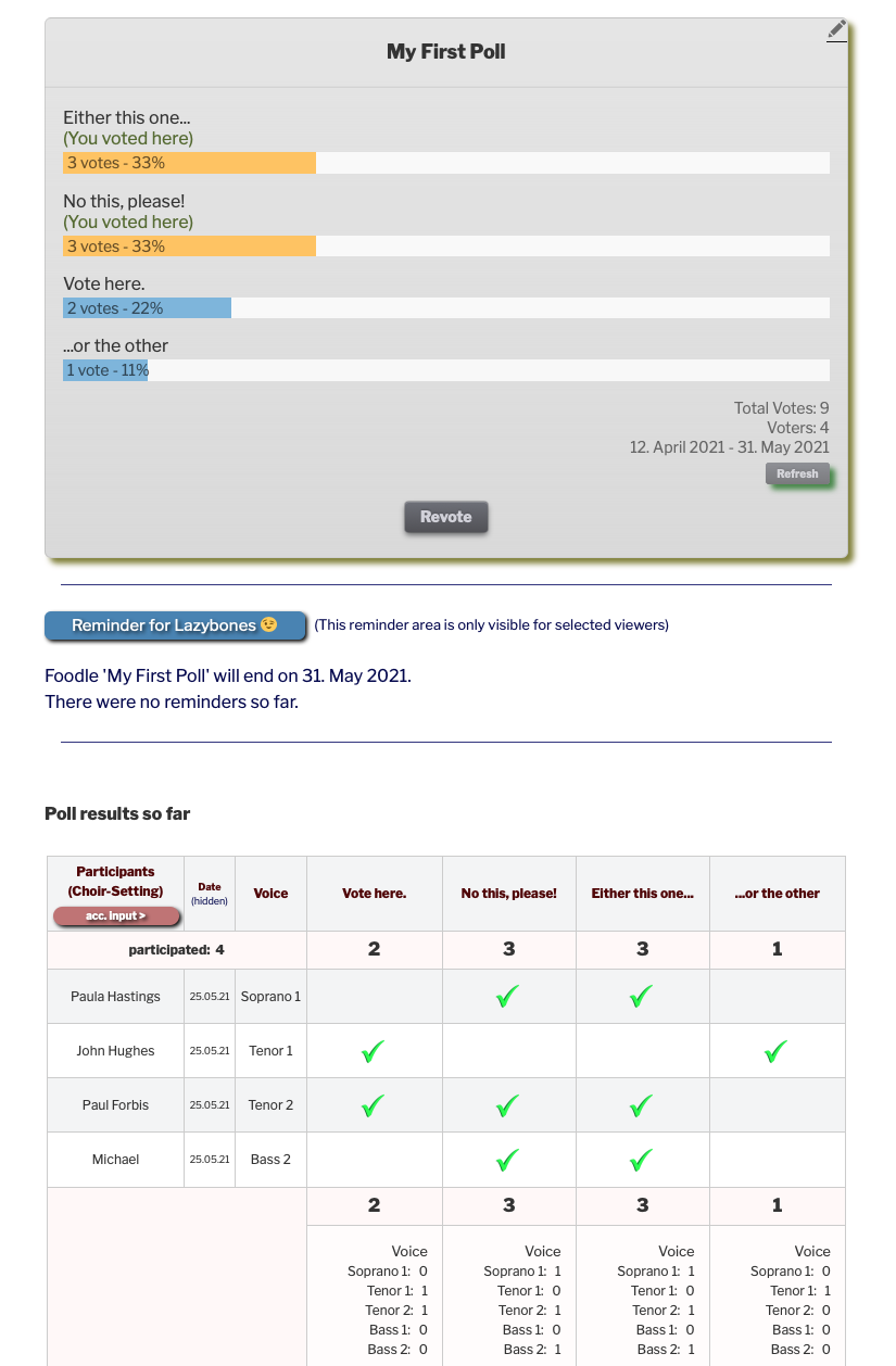 Sample front end poll