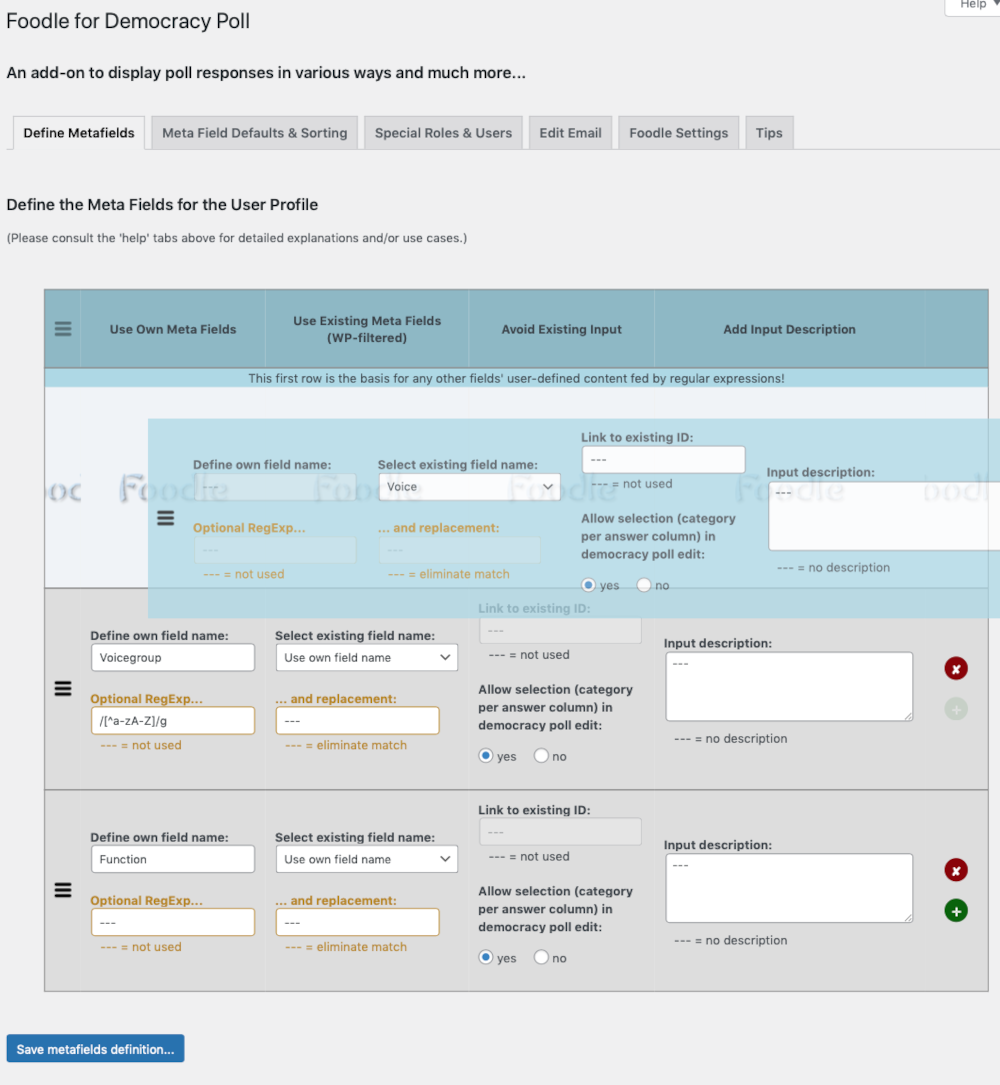 Admin tab: Metafields